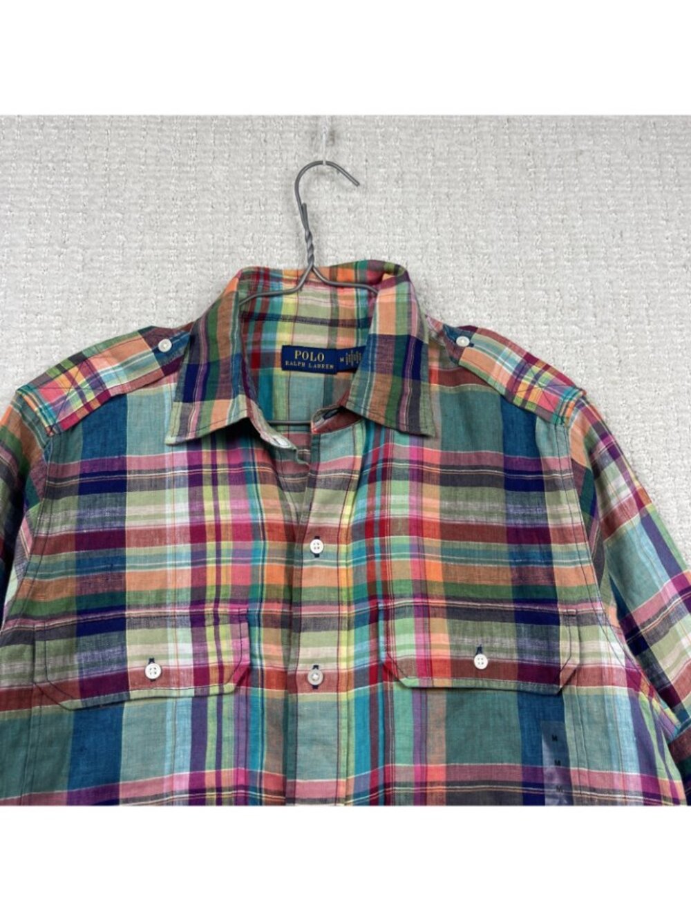 Polo Ralph Lauren Western Linen Button Up Dress Shirt Men Sz M Multicolor Plaid - Picture 2 of 16